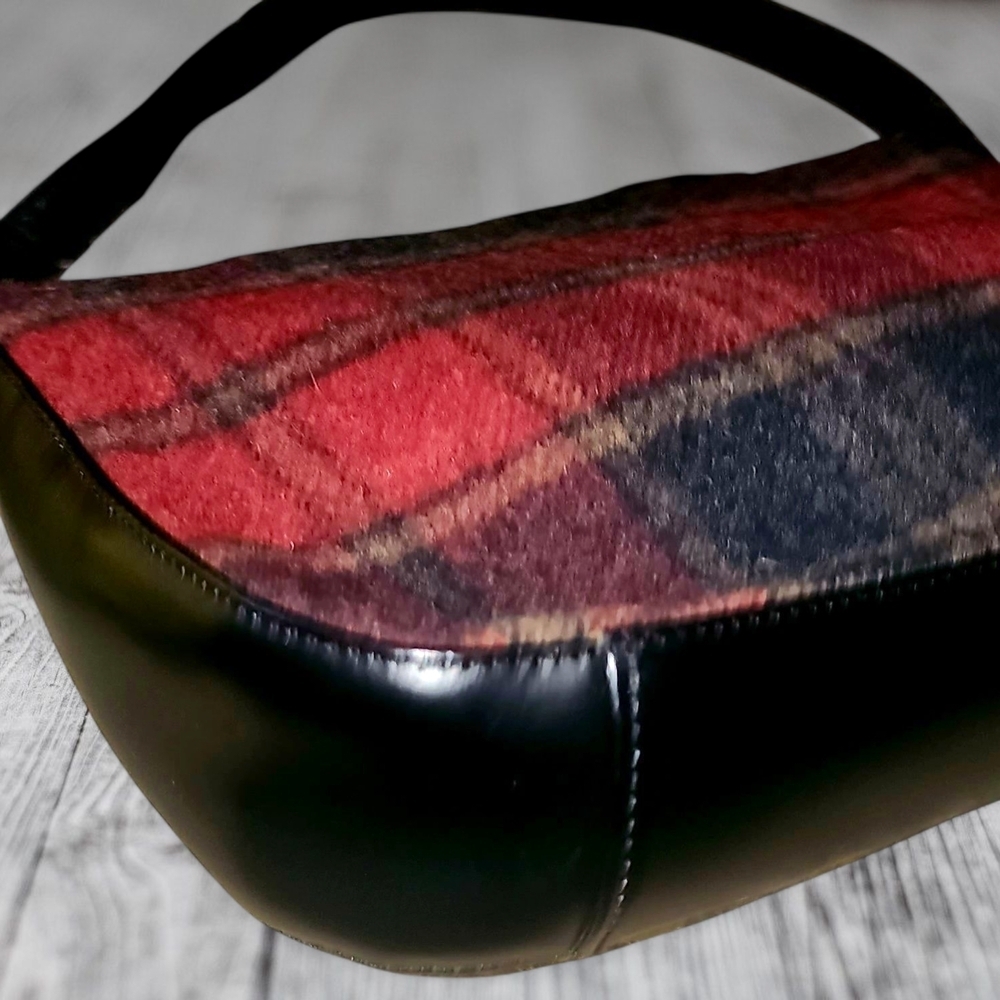 Eddie Bauer 100% WoolPlaid Mini Purse Handbag Leather Trim Small Women's - Picture 6 of 12